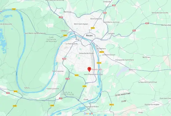 Plan d'implantation d'Esprit canin dans l'agglomération Rouennaise.
